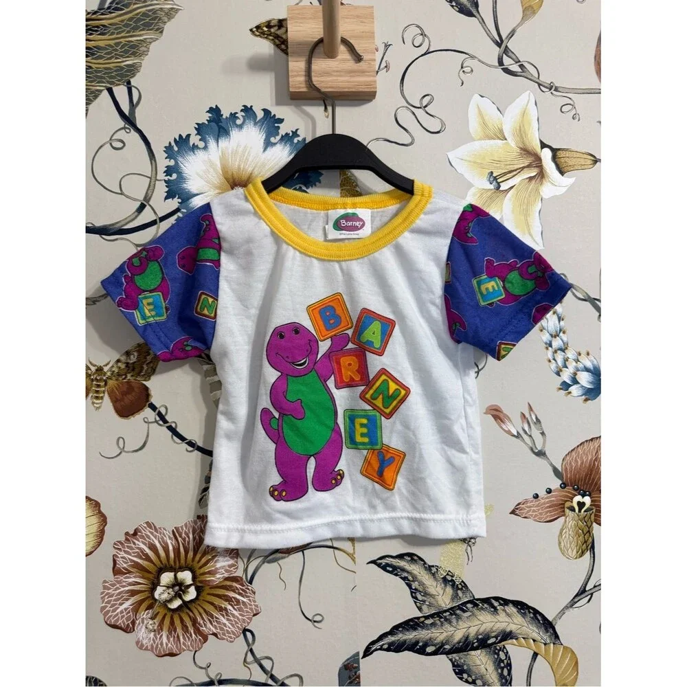 Vintage Barney Baby T shirt Pajama Shirt 18M Cartoon The Lyons Group Colorful
